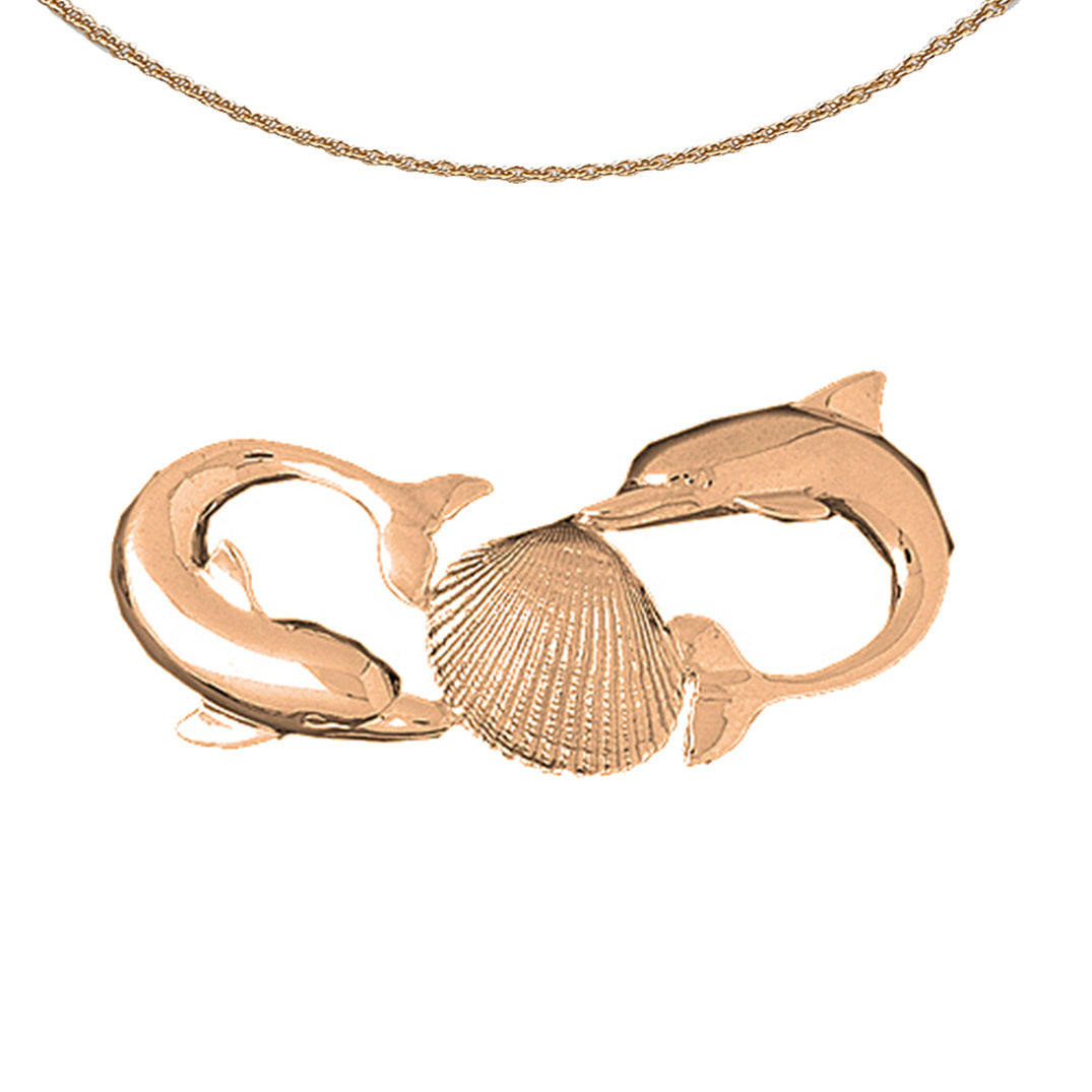 10K, 14K or 18K Gold Dolphins And Shells Pendant