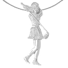 Sterling Silver Lady Golfer Pendant (Rhodium or Yellow Gold-plated)