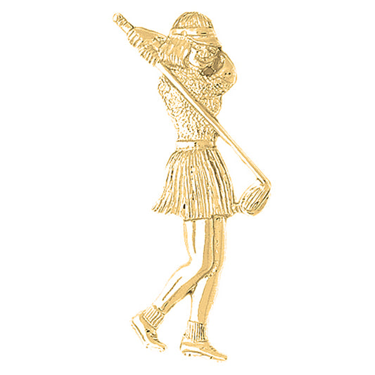 Yellow Gold-plated Silver Lady Golfer Pendant