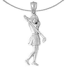 Sterling Silver Lady Golfer Pendant (Rhodium or Yellow Gold-plated)