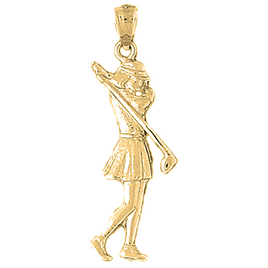 Yellow Gold-plated Silver Lady Golfer Pendant