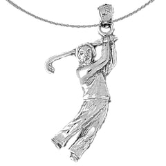 Sterling Silver Male Golfer Pendant (Rhodium or Yellow Gold-plated)