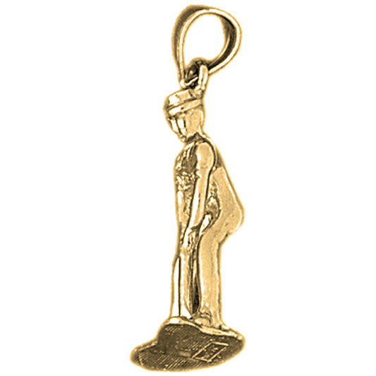 Yellow Gold-plated Silver 3D Golfer Pendant