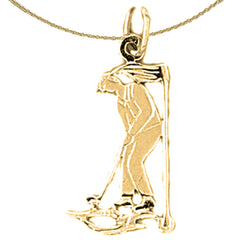 Sterling Silver Golfer Pendant (Rhodium or Yellow Gold-plated)