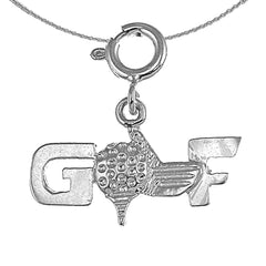 Golf-Logo-Anhänger aus Sterlingsilber (rhodiniert oder gelbvergoldet)