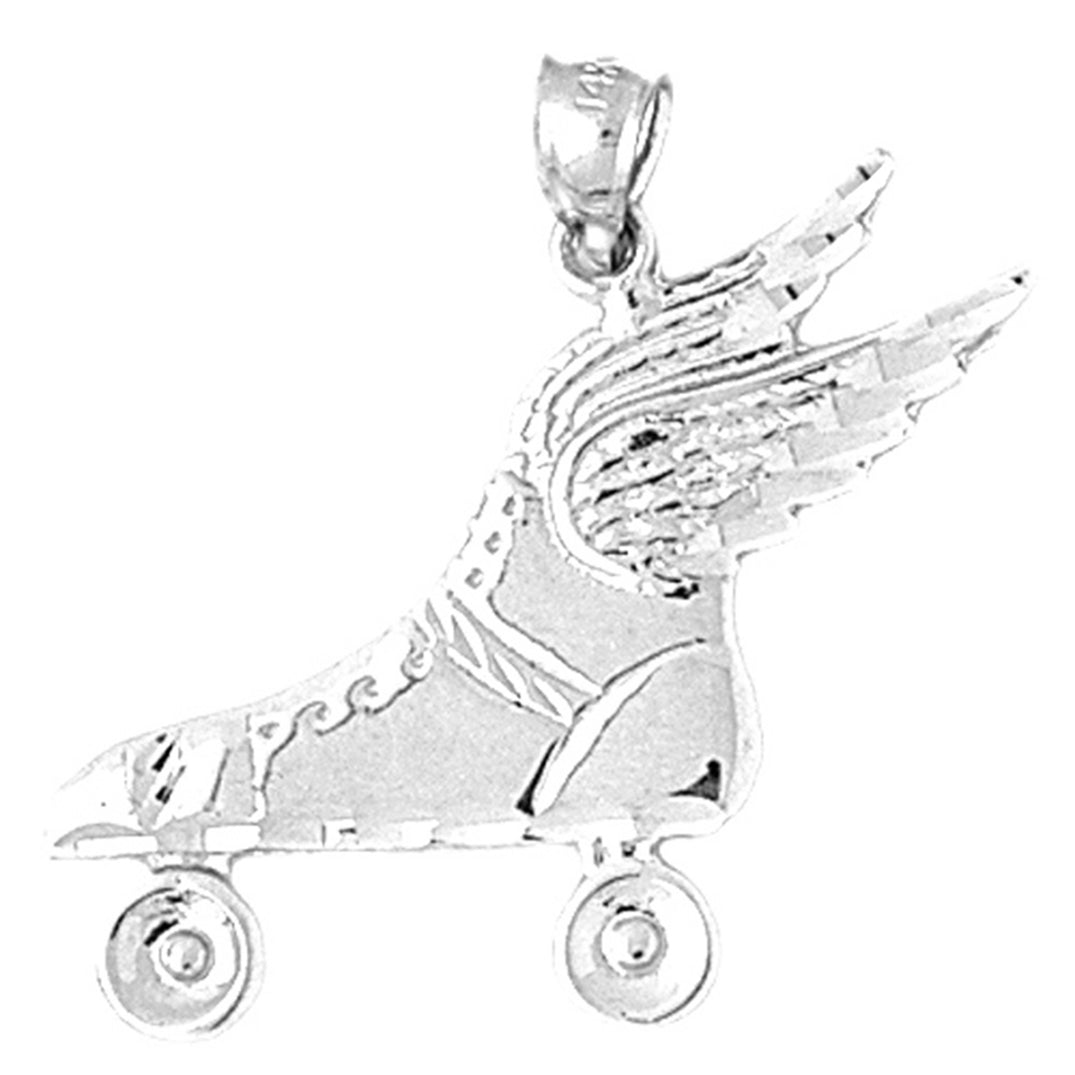 Sterling Silver Roller Skates Pendant (Rhodium or Yellow Gold-plated)