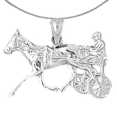 Sterling Silver Horse And Chariot Pendant (Rhodium or Yellow Gold-plated)