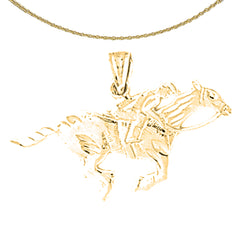 Sterling Silver Horse And Jockey Pendant (Rhodium or Yellow Gold-plated)