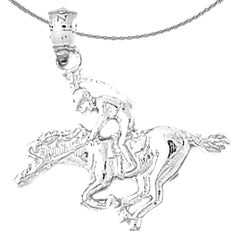 Colgante de caballo y jockey de plata de ley (bañado en rodio o oro amarillo)