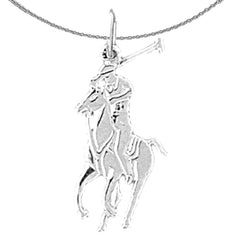 Sterling Silver Jockey On Horse Pendant (Rhodium or Yellow Gold-plated)