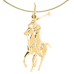 Sterling Silver Jockey On Horse Pendant (Rhodium or Yellow Gold-plated)