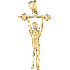 Yellow Gold-plated Silver 3D Body Builder Pendant