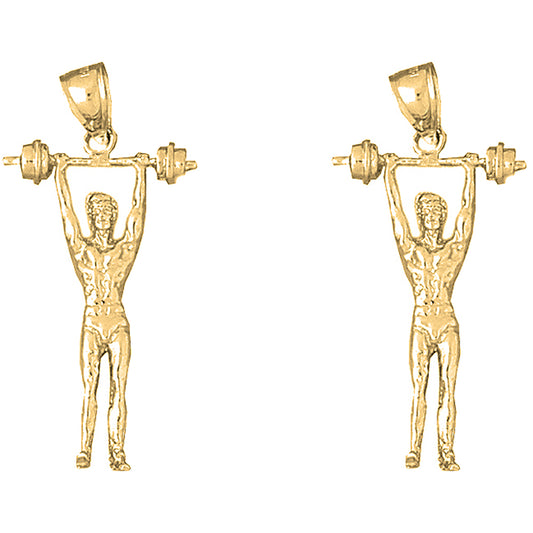Yellow Gold-plated Silver 40mm 3D Body Builder Earrings