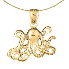 Oktopus-Anhänger aus Sterlingsilber (rhodiniert oder gelbvergoldet)