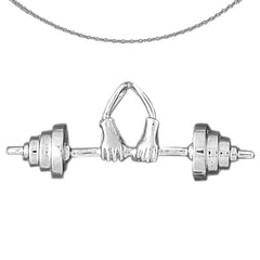 Sterling Silver 3D Barbell Pendant (Rhodium or Yellow Gold-plated)