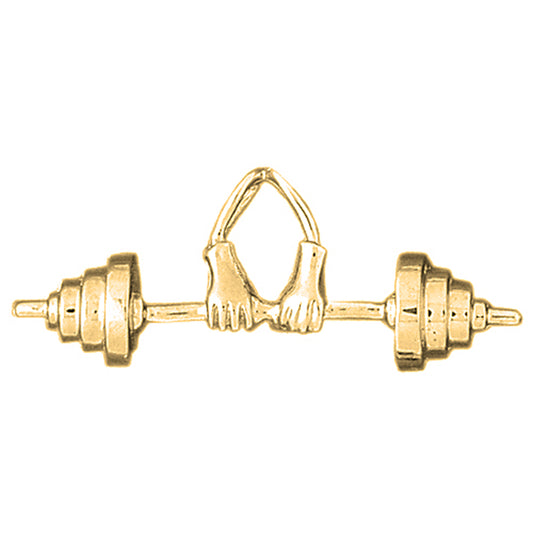 Yellow Gold-plated Silver 3D Barbell Pendant