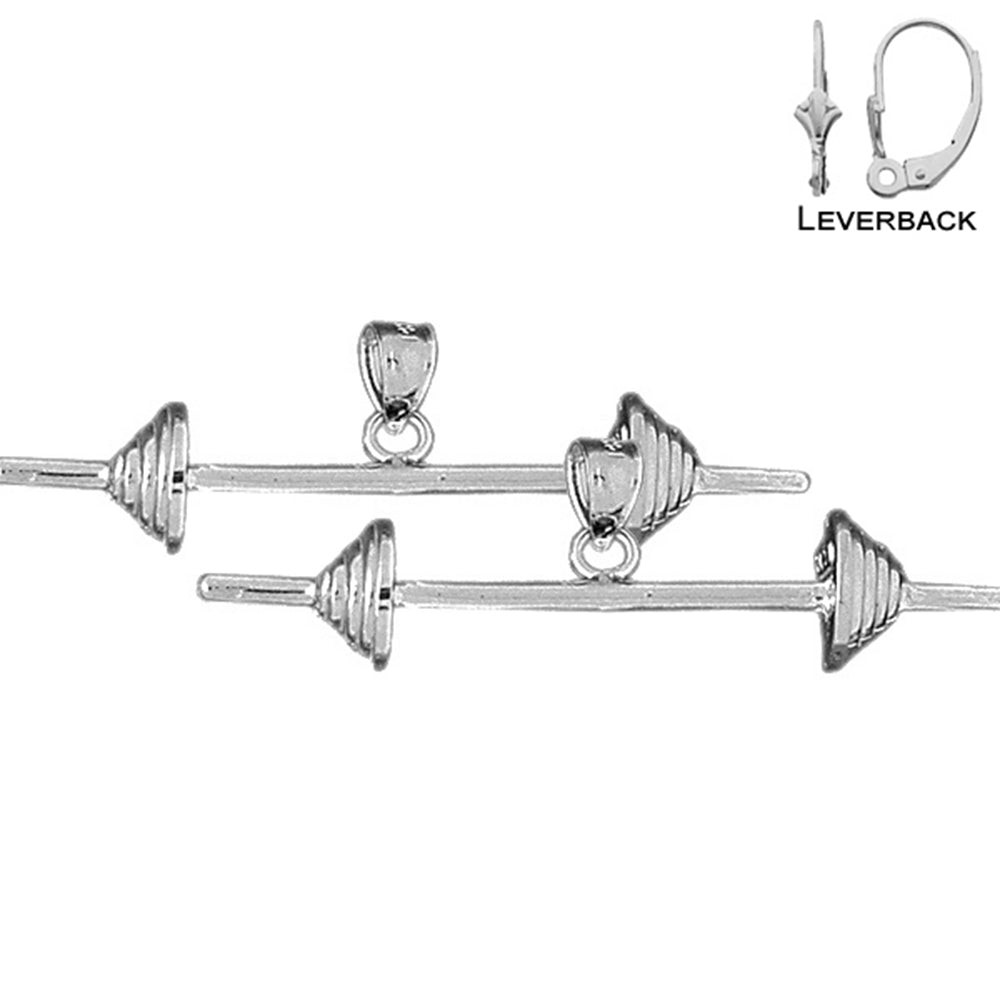 Sterling Silver 12mm 3D Barbell Earrings (White or Yellow Gold Plated)