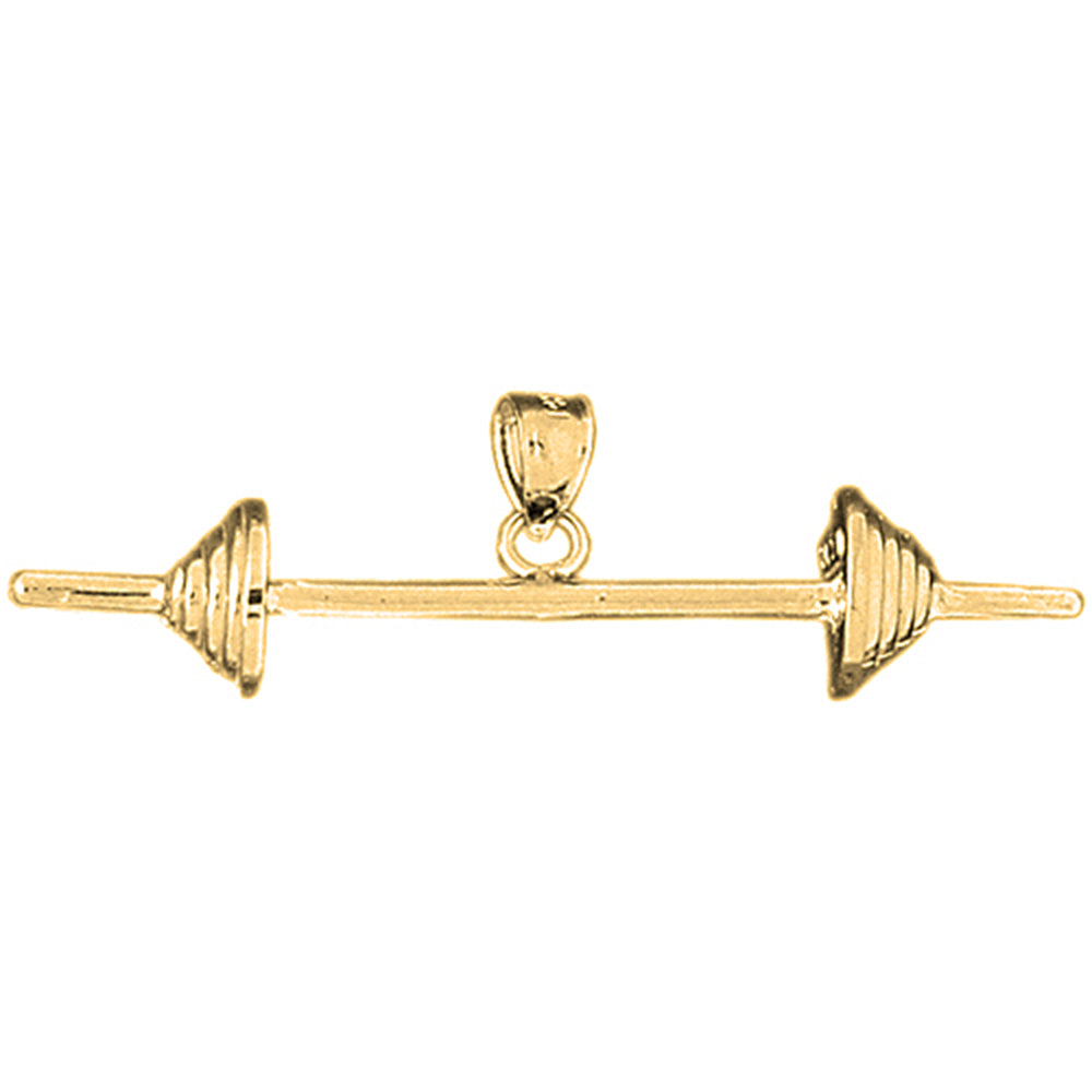 Yellow Gold-plated Silver 3D Barbell Pendant