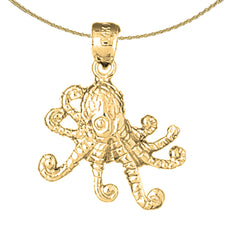 Sterling Silver Octopus Pendant (Rhodium or Yellow Gold-plated)