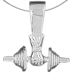 3D-Barbell-Anhänger aus Sterlingsilber (rhodiniert oder gelbgoldbeschichtet)