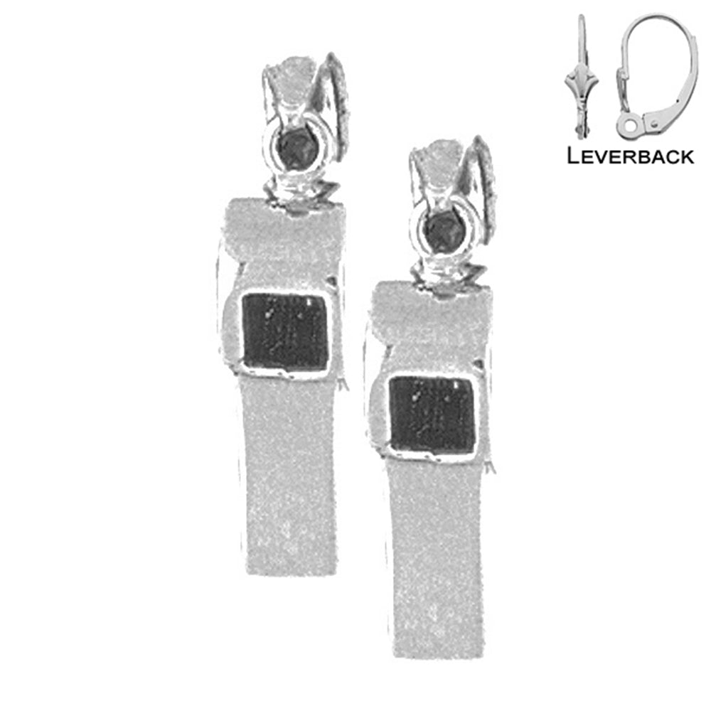 Sterling Silver 22mm 3D Whistle Earrings (White or Yellow Gold Plated)