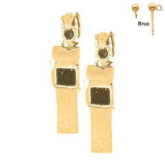 Sterling Silver 22mm 3D Whistle Earrings (White or Yellow Gold Plated)