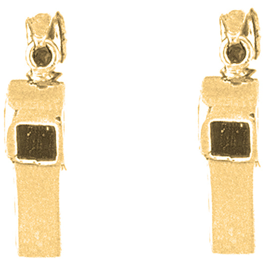 14K or 18K Gold 22mm 3D Whistle Earrings