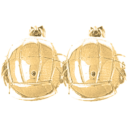 Yellow Gold-plated Silver 18mm 3D Volleyball Earrings