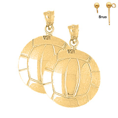Sterling Silver 27mm Volleyball Earrings (White or Yellow Gold Plated)