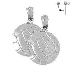 Sterling Silver 20mm Volleyball Earrings (White or Yellow Gold Plated)