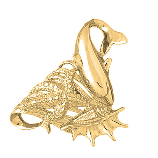 Yellow Gold-plated Silver Dolphins, Starfish, And Shell Pendant