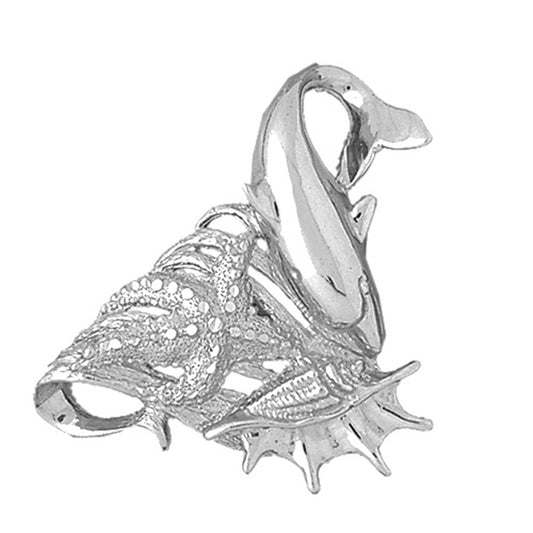 Sterling Silver Dolphins, Starfish, And Shell Pendant