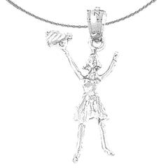 Sterling Silver 3D Cheerleader Pendant (Rhodium or Yellow Gold-plated)