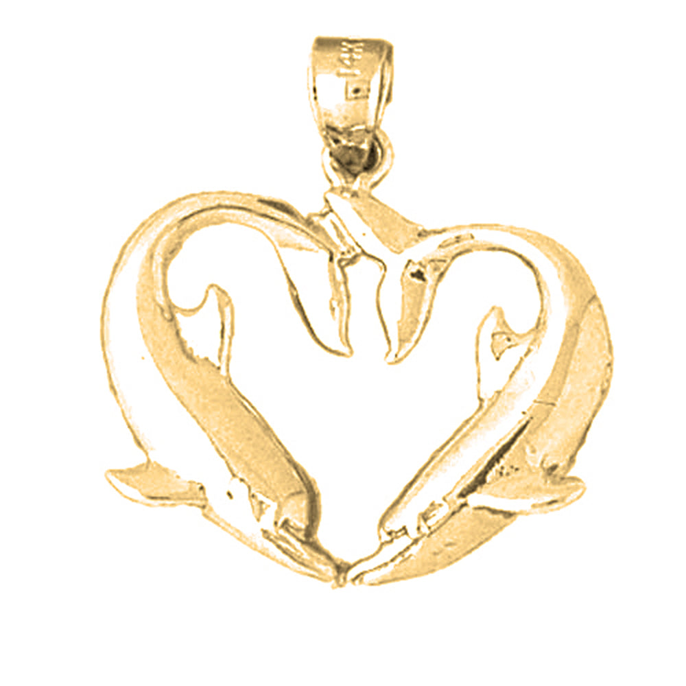 Yellow Gold-plated Silver Dolphin Heart Pendant