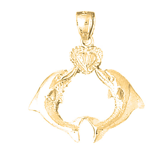 Yellow Gold-plated Silver Dolphins With Heart Pendant