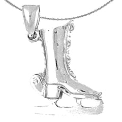 Sterling Silver 3mm Ice Skate Pendant (Rhodium or Yellow Gold-plated)