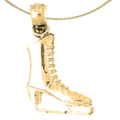 Sterling Silver 3D Ice Skate Pendant (Rhodium or Yellow Gold-plated)