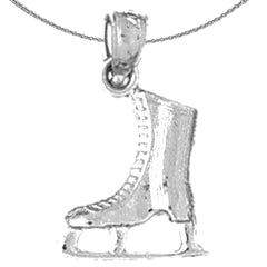 Sterling Silver 3D Ice Skate Pendant (Rhodium or Yellow Gold-plated)