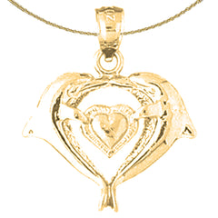 14K or 18K Gold Dolphins With Heart Pendant