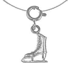 Sterling Silver 3D Ice Skate Pendant (Rhodium or Yellow Gold-plated)