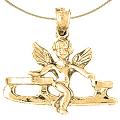 Sterling Silver Angel On Ice Skate Pendant (Rhodium or Yellow Gold-plated)