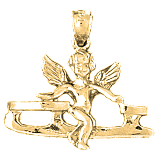 Yellow Gold-plated Silver Angel On Ice Skate Pendant