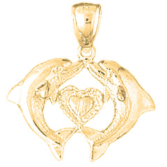 10K, 14K or 18K Gold Dolphins With Heart Pendant