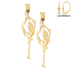 Sterling Silver 32mm Gymnast Earrings (White or Yellow Gold Plated)