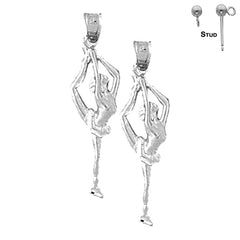 Sterling Silver 32mm Gymnast Earrings (White or Yellow Gold Plated)