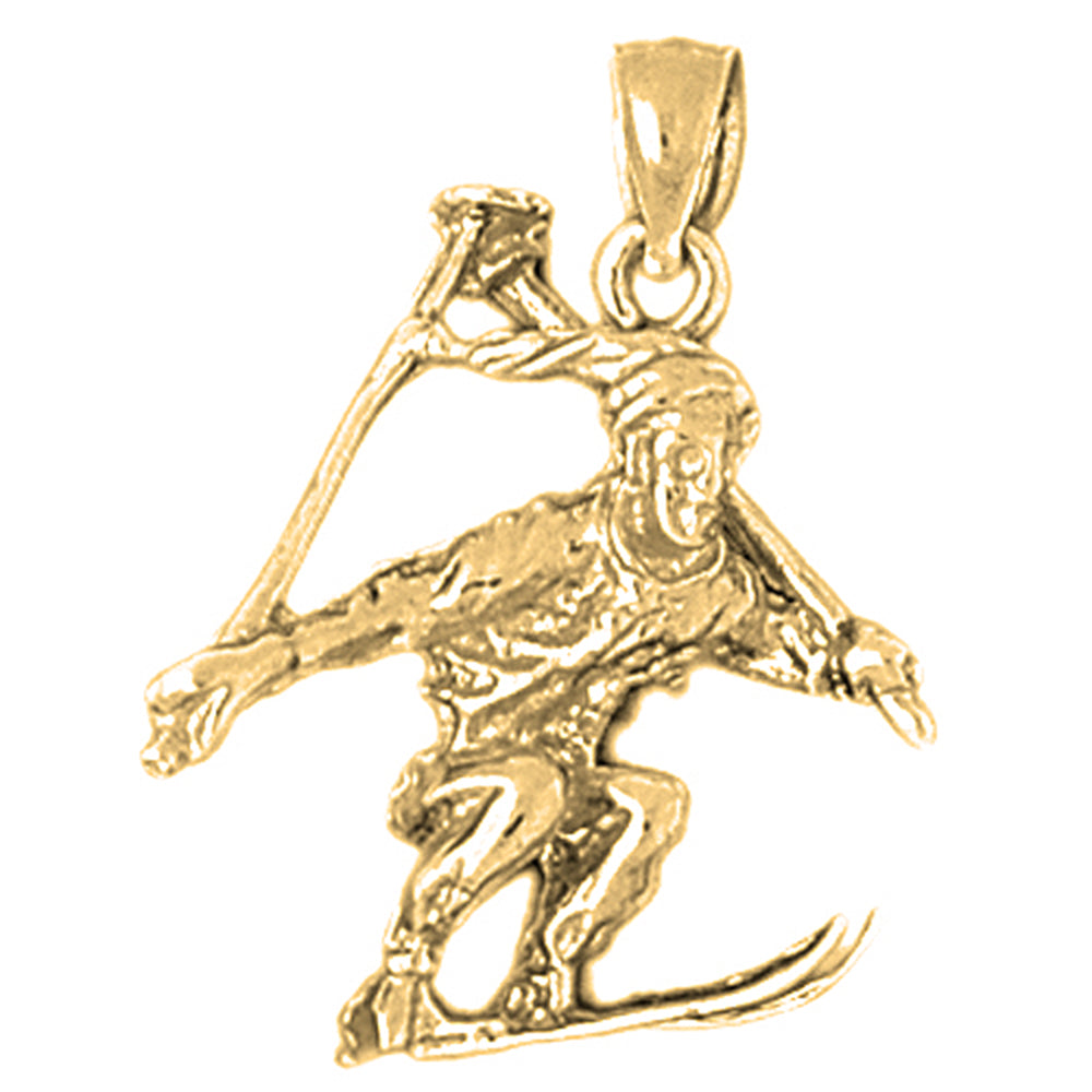 Yellow Gold-plated Silver 3D Skier Pendant