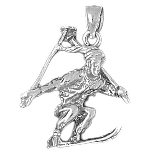 Sterling Silver 3D Skier Pendant