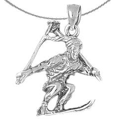 Sterling Silver 3D Skier Pendant (Rhodium or Yellow Gold-plated)