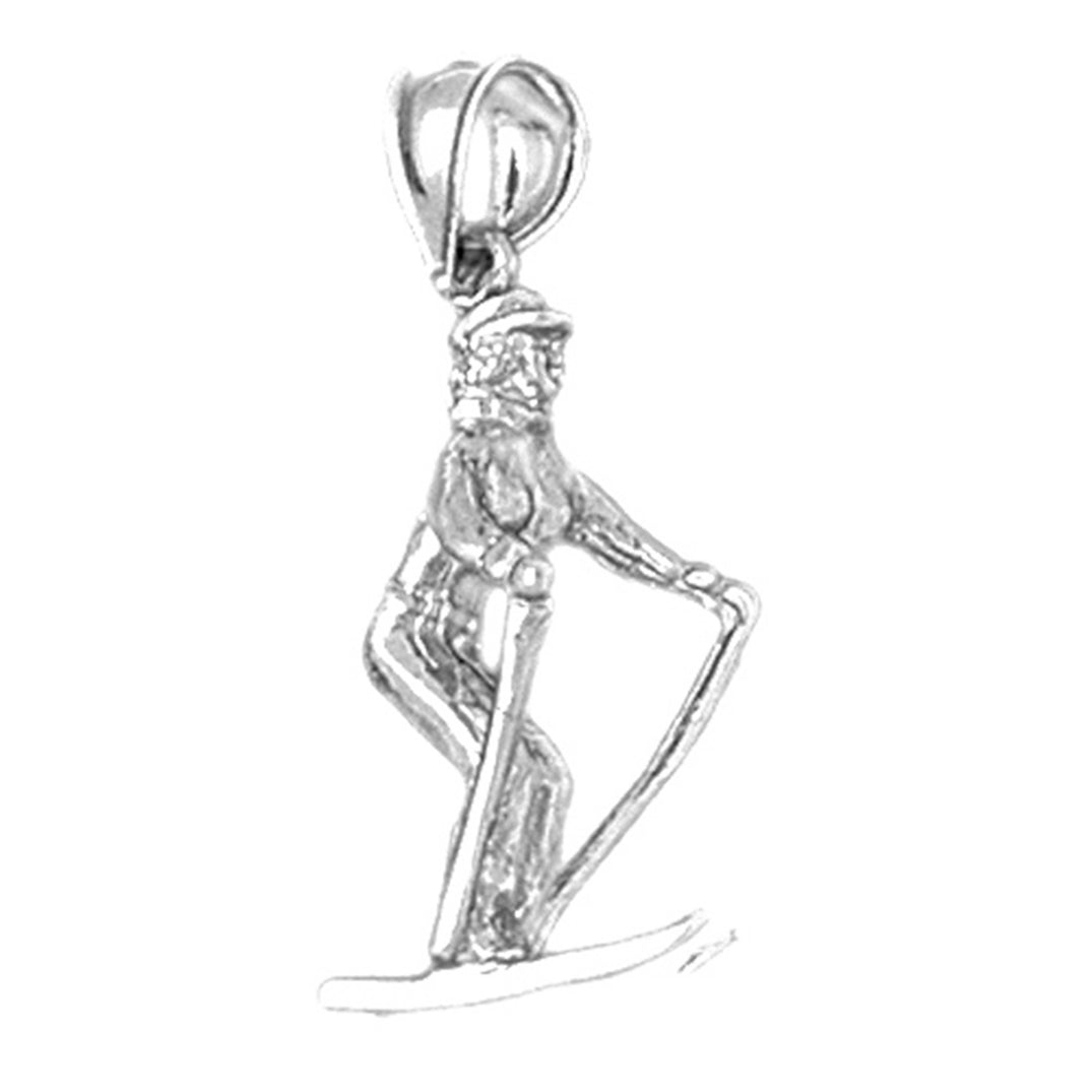 Sterling Silver 3D Skier Pendant