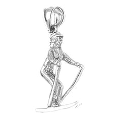 Sterling Silver 3D Skier Pendant